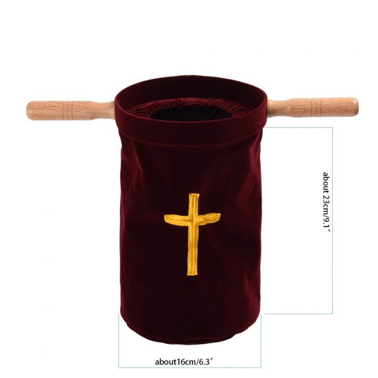 Velvet Blend Church Bag Church Cross Tithe Offering Bag with Wooden